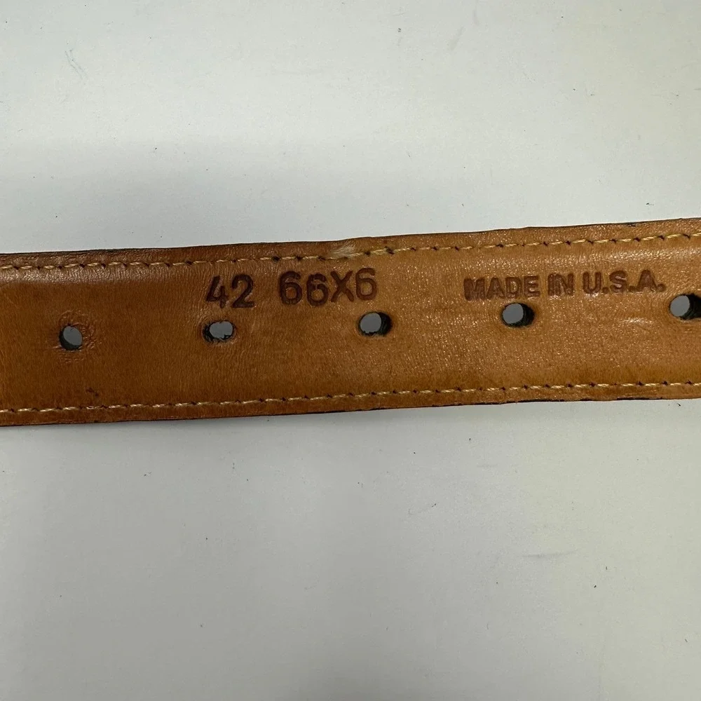 Orvis Mens Belt 42 Navy Blue Canvas Brown Croc Embossed Leather Brass USA Made